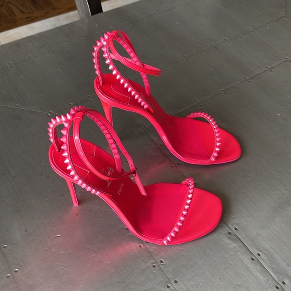 Christian Louboutin so me 100mm pink neon stiletto spike patent sandal sz 38.5 - Picture 2 of 12